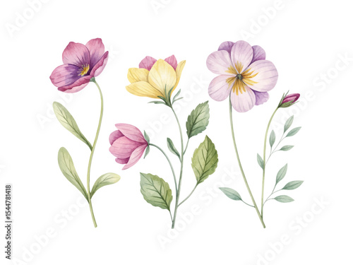 Wallpaper Mural Various hand-painted watercolor flower cliparts isolated on transparent background perfect for floral arrangements, wedding designs, invitations, and decorative artwork Torontodigital.ca