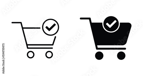 Shopping Cart with Checkmark Icons: E-commerce, Purchase, Checkout, and Order Confirmation