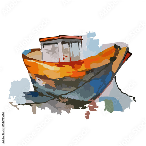 Watercolor and sketch of a ship. Good for cover book, poster, greeting card, or postcard