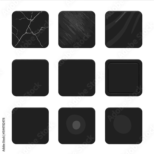 Texture Icon Set. Solid, filled icons set of detailed textures in minimal space: cracked marble, brushed metal