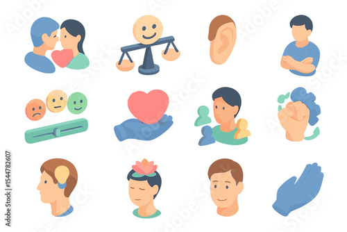 Cartoon icons of human emotions and interactions