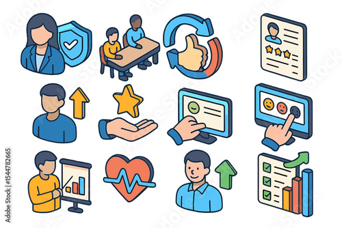 Illustrative icons representing business growth and teamwork concepts