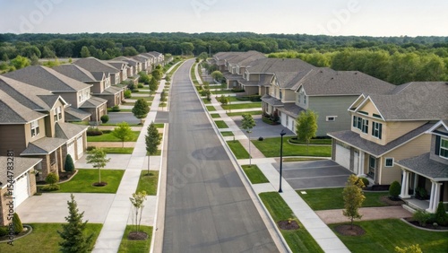 Residential neighborhood with houses lining a quiet street.