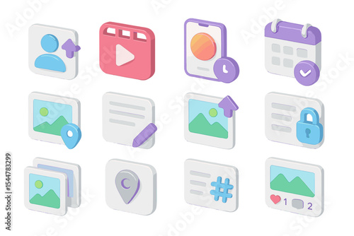 Colorful 3d app icons for social media and navigation
