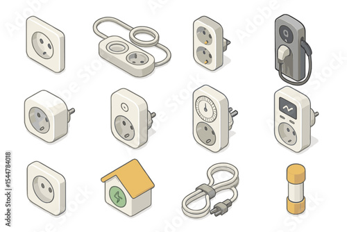 Various power sockets and accessories in a grid layout