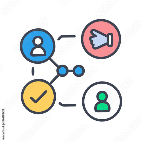 Colorful illustration of user connections and interactions in a network diagram
