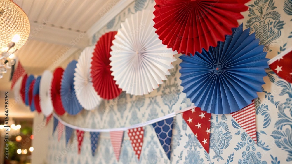 Obraz premium Red, White, and Blue Patriotic Garland Decorations