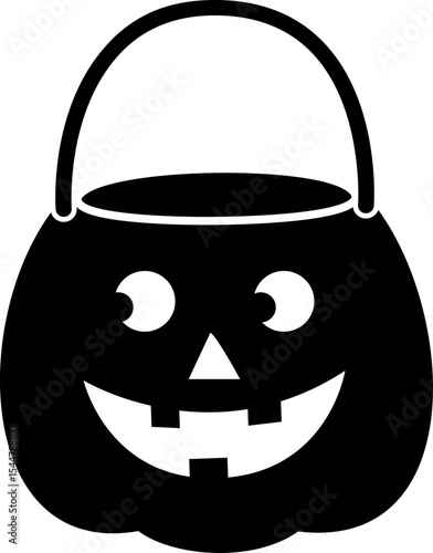 Halloween Pumpkin Candy Bucket Silhouette Icon isolated. 
Jack-o-Lantern Trick or Treat Bucket Vector.
Black Halloween Candy Bag Illustration.
Transparent background. SVG file.