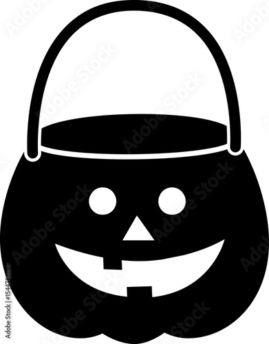 Halloween Pumpkin Candy Bucket Silhouette Icon isolated. 
Jack-o-Lantern Trick or Treat Bucket Vector.
Black Halloween Candy Bag Illustration.
Transparent background. SVG file.