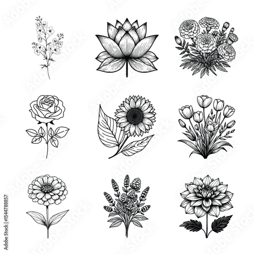 Flower bundle vector illustration isolated on a white background