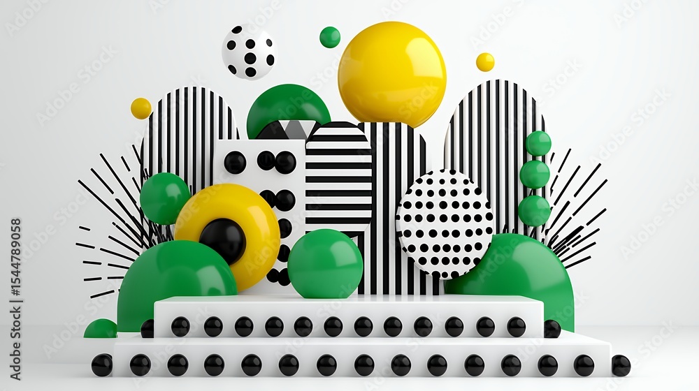 Obraz premium Abstract Geometric Composition with Spheres and Stripes