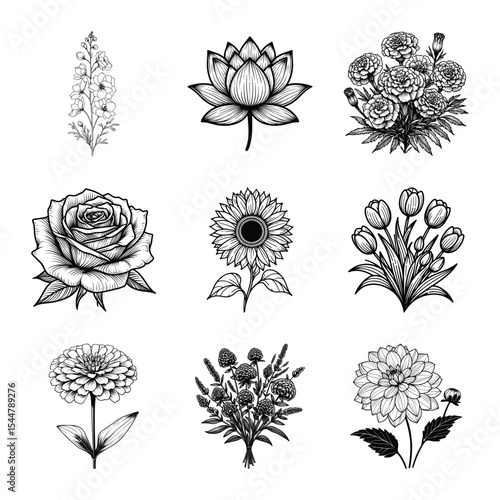 Flower bundle vector illustration isolated on a white background