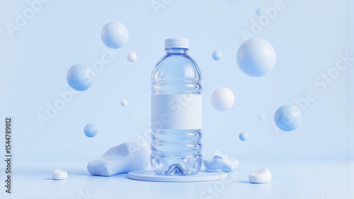 Minimalist 3D Render of a Water Bottle on Blue Background