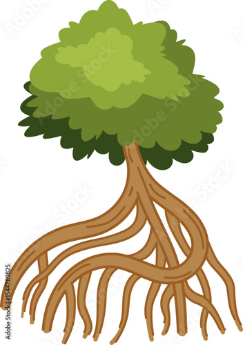 Mangrove Resilience: A resilient mangrove tree stands tall, its intricate root system anchoring it firmly, symbolizing adaptation and nature's tenacity.