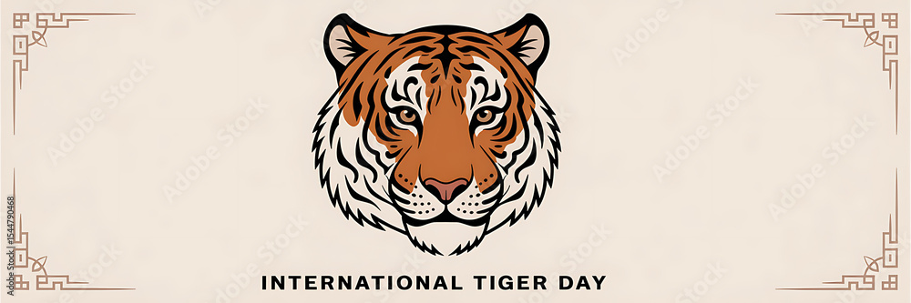 International Tiger Day with a beautiful tiger in a traditional oriental style International Tiger Day with a beautiful tiger in a traditional oriental style