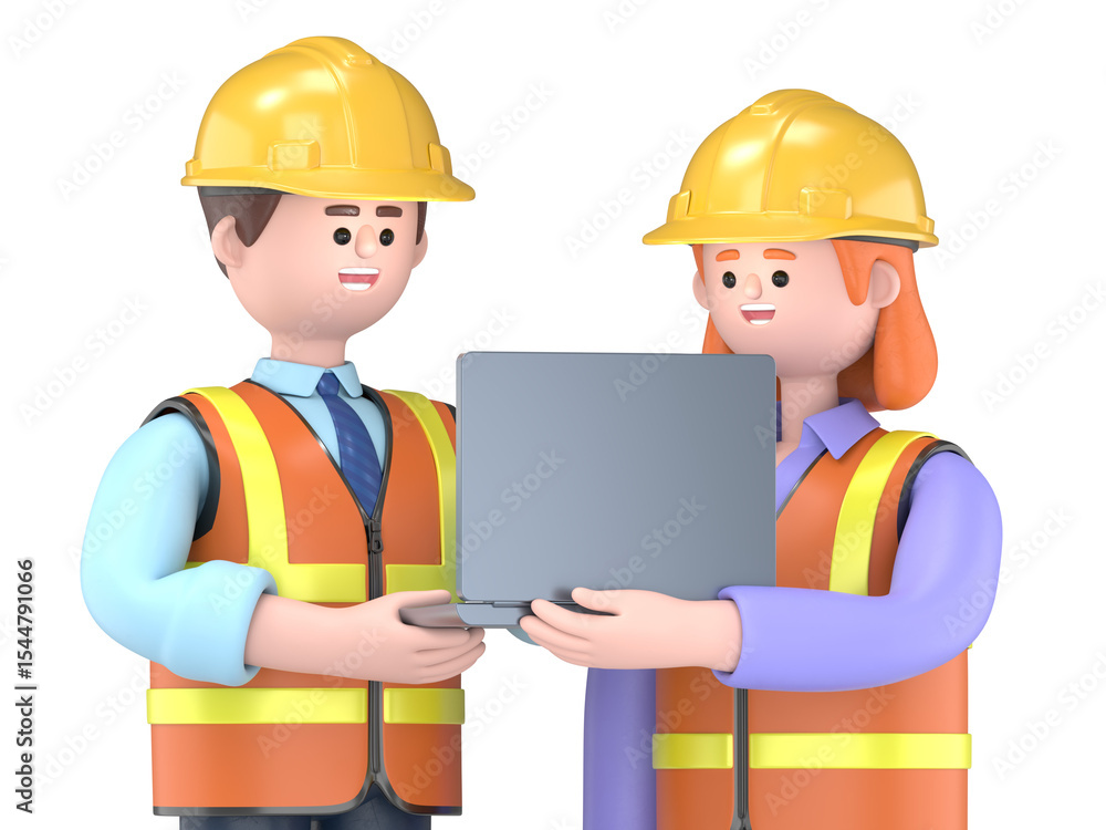 3D illustration of cartoon engineers with reading drawing.Transparent Background Mockup.Supports PNG files with transparent backgrounds. 3D illustration of cartoon engineers with reading drawing.Transparent Background Mockup.Supports PNG files with transparent backgrounds.