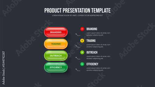 Digital Review 4 Option Diagram Frame Design. Consulting Profile Four Element Infographic Presentation Layout. Service Proposal Slideshow Template Vector Illustration.