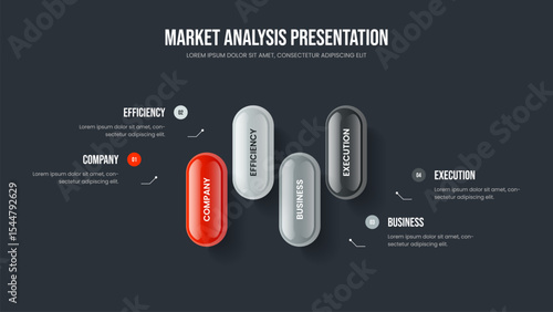 Visual Plan Slideshow Design Vector Illustration. Service Review Four Element Diagram Frame Layout. Advertising Campaign 4 Option Infographic Slide Template.