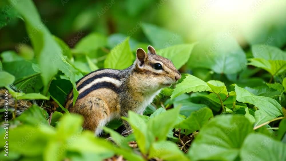 A chipmunk nestled amongst lush green foliage A chipmunk nestled amongst lush green foliage