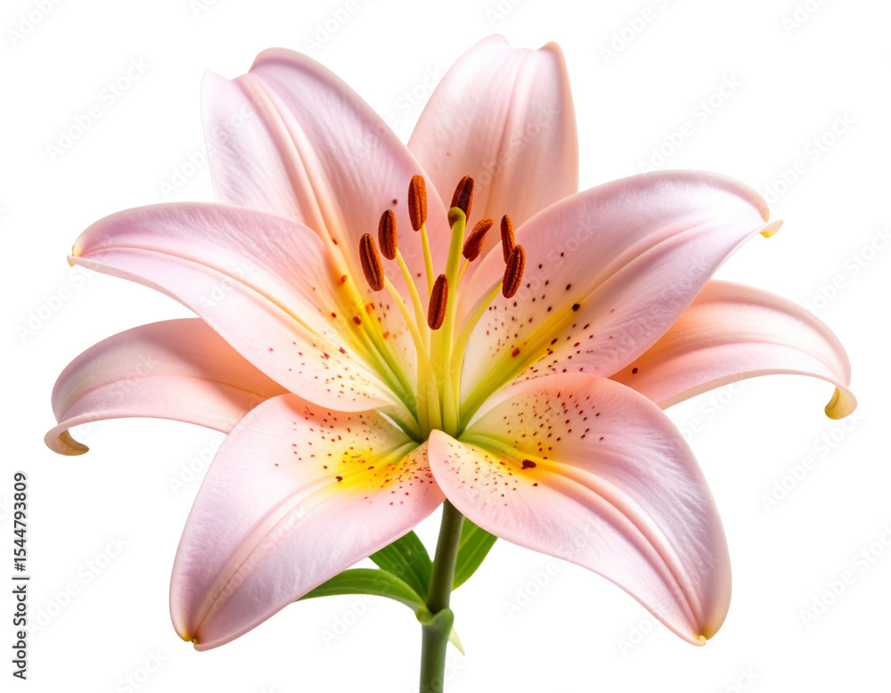 Naklejka premium Pink Lily Flower in Full Bloom with Yellow Stamens PNG