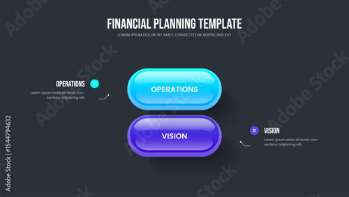Company Solution 2 Element Diagram Presentation Design. Visual Campaign Two Step Infographic Slide Template. Market Showcase Slideshow Layout Vector Illustration.