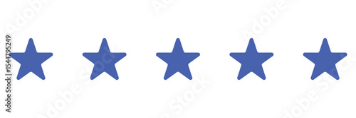 A set of blue star shape isolated on white background. 5 blue star for review isolated. 