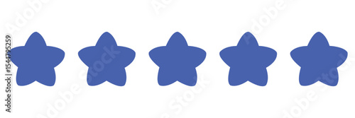 A set of blue star shape isolated on white background. 5 blue star for review isolated. 