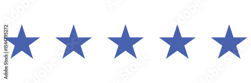 A set of blue star shape isolated on white background. 5 blue star for review isolated. 