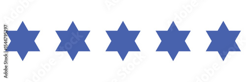 A set of blue star shape isolated on white background. 5 blue star for review isolated. 