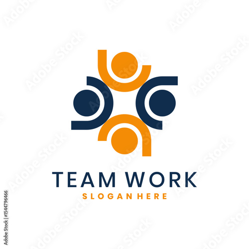 Teamwork logo design with abstract human figures forming a symbol of unity