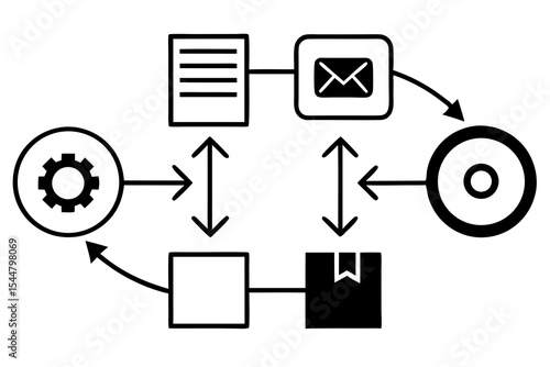 Linear Business Process Workflow Diagram with Icons and Arrows for Sequential Tasks