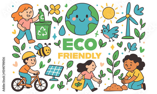 Kids' Eco-Friendly Living. Sustainable Planet Protection Illustration