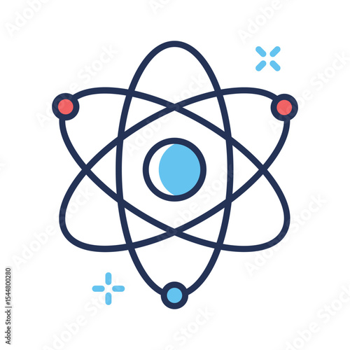 A modern linear style icon of atom with orbit rings