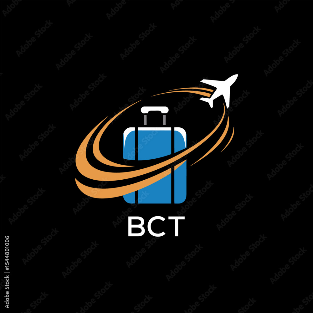 Fototapeta premium Creative Travel Logo Design with Suitcase and Airplane Icon – BCT Travel Brand Concept 