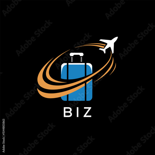 Creative Travel Logo Design with Suitcase and Airplane Icon – BIZ Travel Brand Concept
