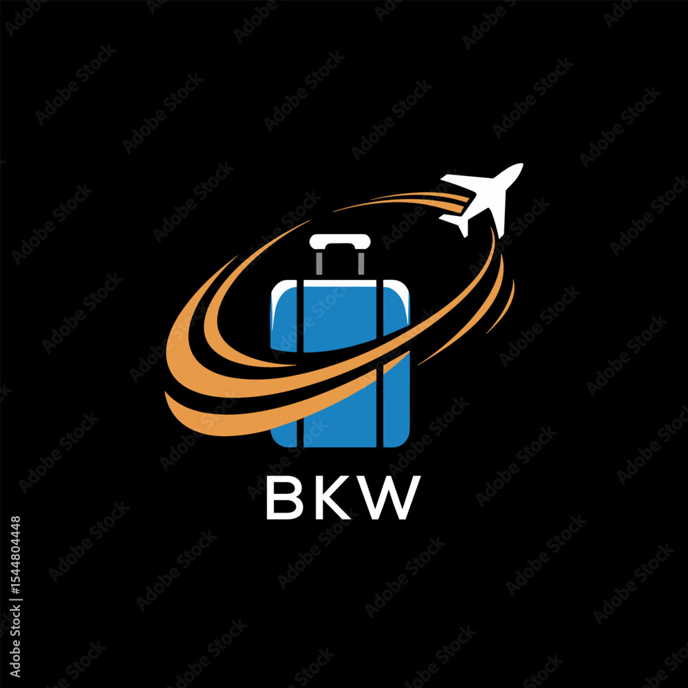 Fototapeta premium Creative Travel Logo Design with Suitcase and Airplane Icon – BKW Travel Brand Concept 