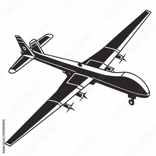 Military Drone Aircraft Black Silhouette Vector