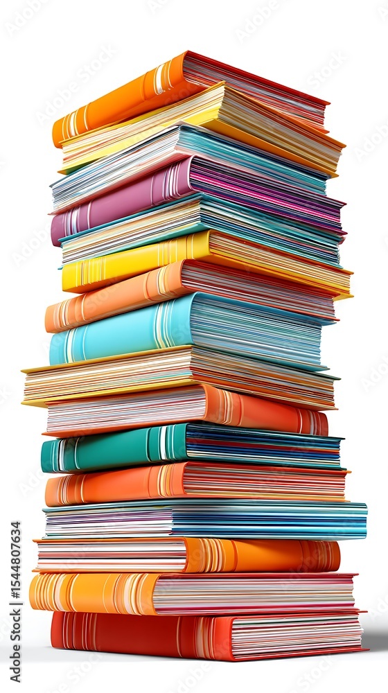 Fototapeta premium Stack of Vividly Colored Books on White Background Education and Knowledge Concept