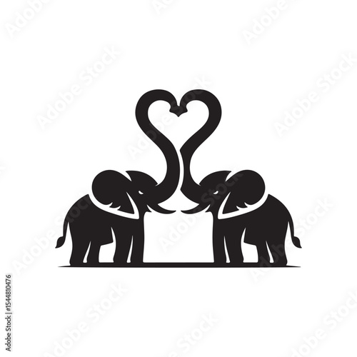 two elephants making a love icon