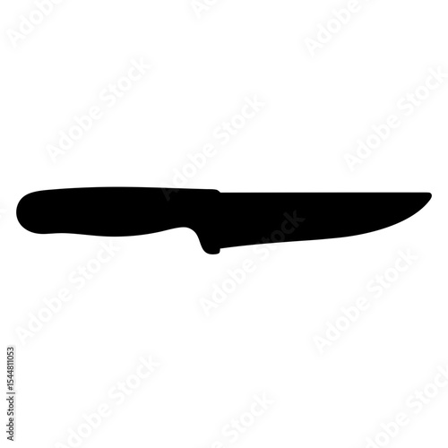 Silhouette of a sharp hunting knife with ergonomic handle on white