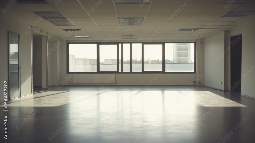 Fototapeta premium Empty Modern Office Space with Large Windows