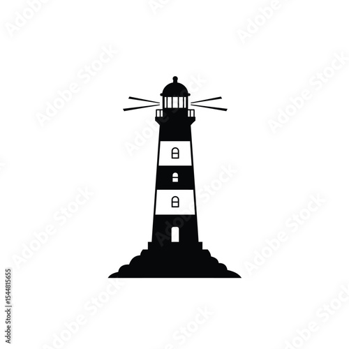 Lighthouse Silhouette Nautical Icon, Coastal Landmark, Maritime Symbol, Beacon of Hope Illustration