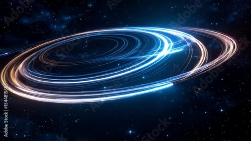 Abstract cosmic background with a glowing blue planet, stars, and a spiral galaxy illuminating the dark universe 4k creative premium animation video