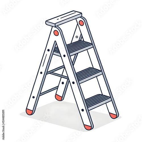 Step Ladder Icon - Folding Ladder Flat Line Vector