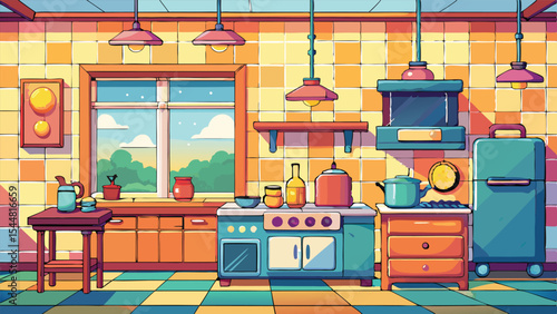 Pixel Art Kitchen Interior Background – Cozy Pixel Kitchen Scene for Retro Game Design (8-bit 16-bit 32-bit)