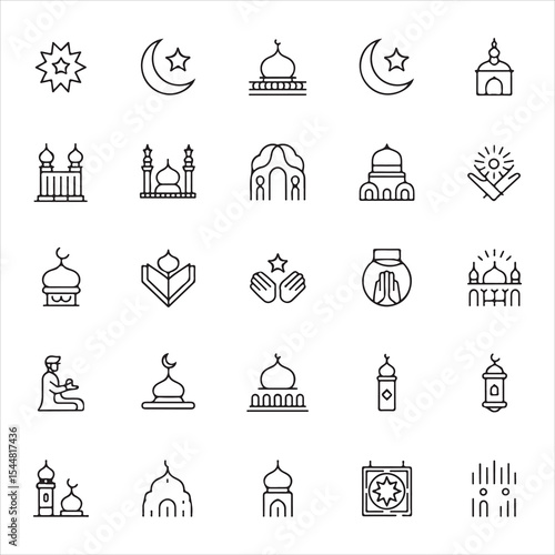 Minimal Islamic Icons for Forgiveness, Worship & Ramadan Design
