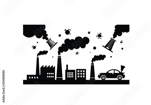 Air pollution factors icon vector in black color with white background.