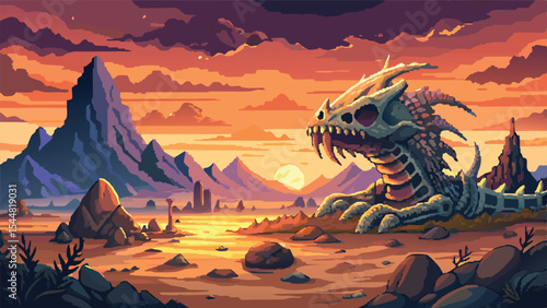 Pixel Art Massive Ancient Ruins Background – Mysterious Forgotten Civilization Scene