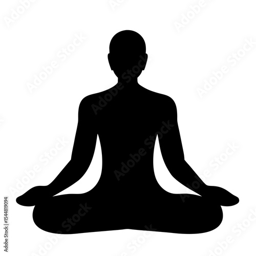 Silhouette of a person meditating in lotus position with blank background