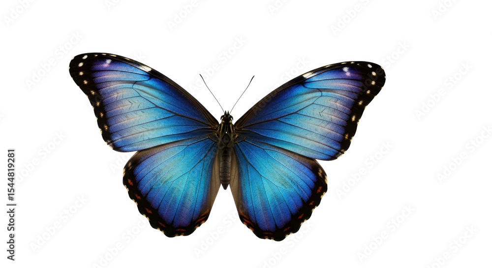 Obraz premium Vibrant blue morpho butterfly with detailed wing pattern isolated PNG with Transparent Background